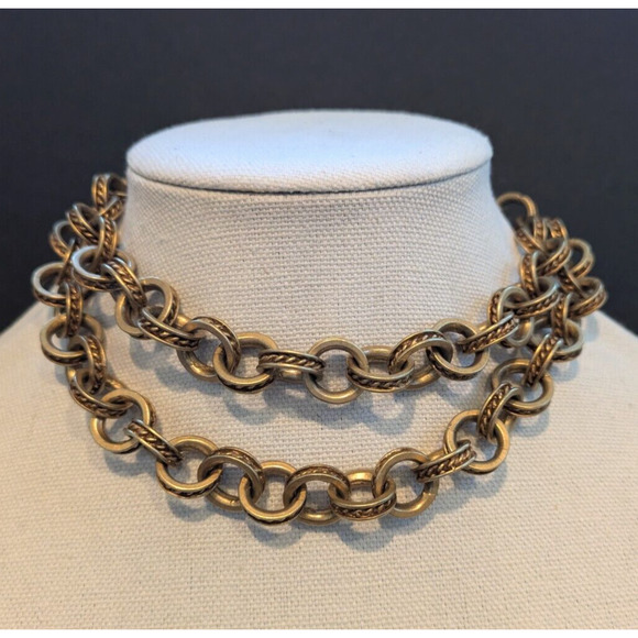 VTG Signed DKNY Donna Karan New York Brushed Gold Tone Rolo Link Toggle Necklace - Picture 3 of 11